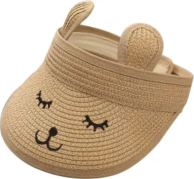 Baby Roll-up Straw Visor Hat Sun Hat, Kid Toddler Wide Brim Cute Bunny Ponytail Summer Beach Sun Hat Adjustable for 1-4 Years