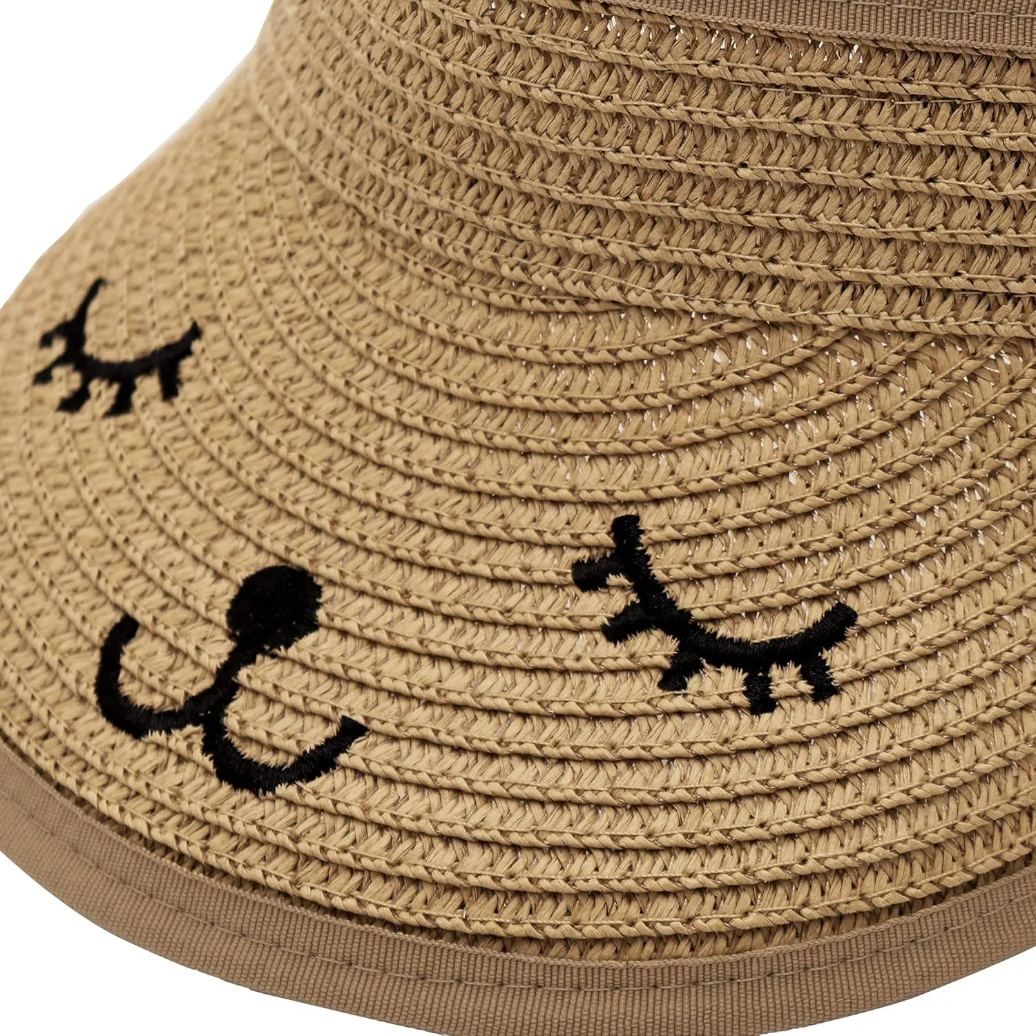 Baby Roll-up Straw Visor Hat Sun Hat, Kid Toddler Wide Brim Cute Bunny Ponytail Summer Beach Sun Hat Adjustable for 1-4 Years