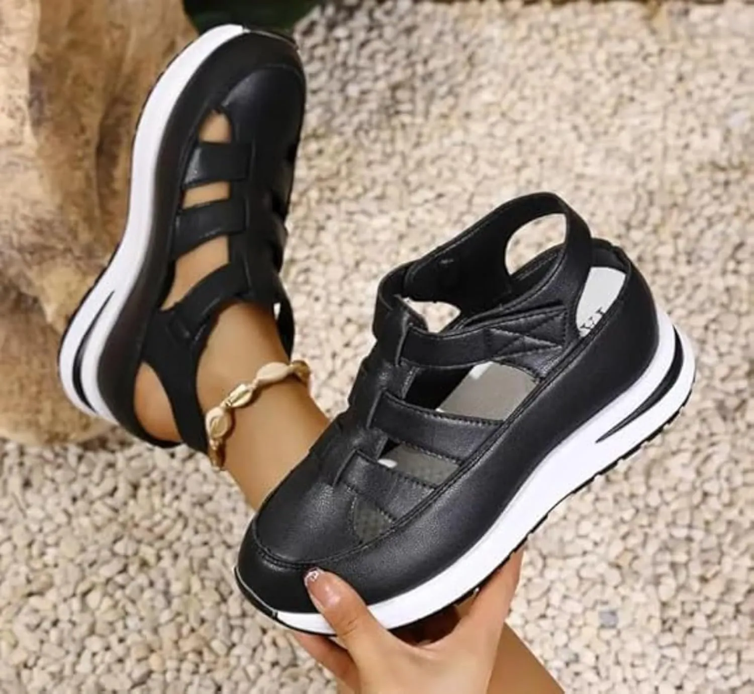 Bootara Shoes Women - Arch Support, Bootara Women's Plus Size Hollow-Out Casual Sandals, Closed Toe Platform Height