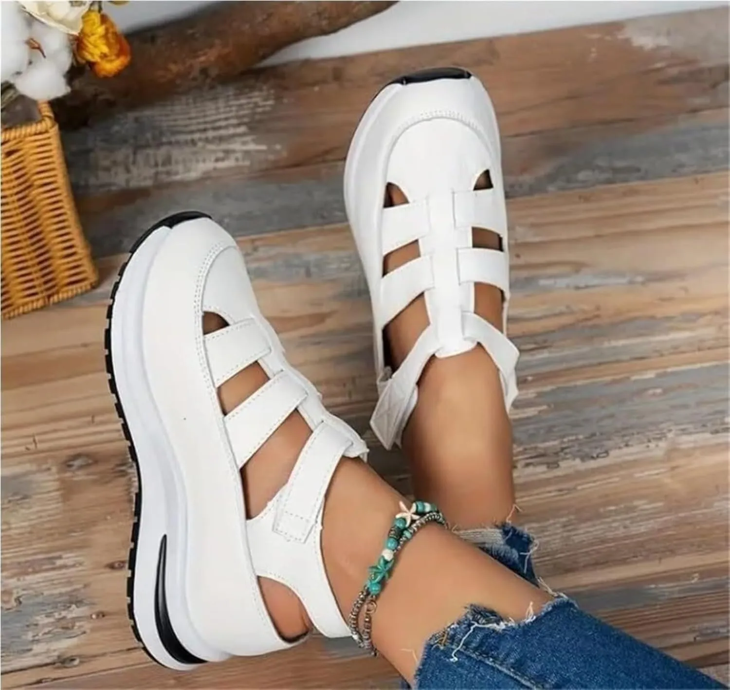 Bootara Shoes Women - Arch Support, Bootara Women's Plus Size Hollow-Out Casual Sandals, Closed Toe Platform Height