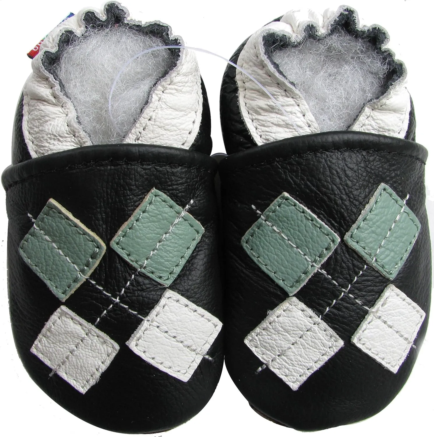 Carozoo Black Cat White S Unisex Baby Soft Sole Leather Shoes