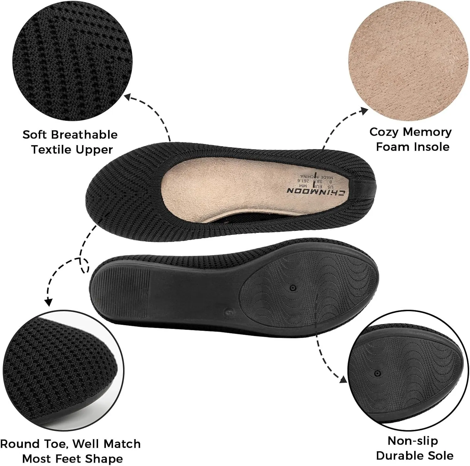 CHINMOON Women's Ballet Flats Comfortable Dressy Walking Dress Casual Shoes