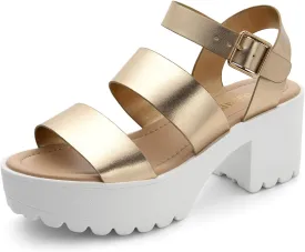 DREAM PAIRS Platform Heels for Women Lightweight Chunky Open Toe Stylish Comfortable Fisherman Sandals with Adjustable Ankle Strap