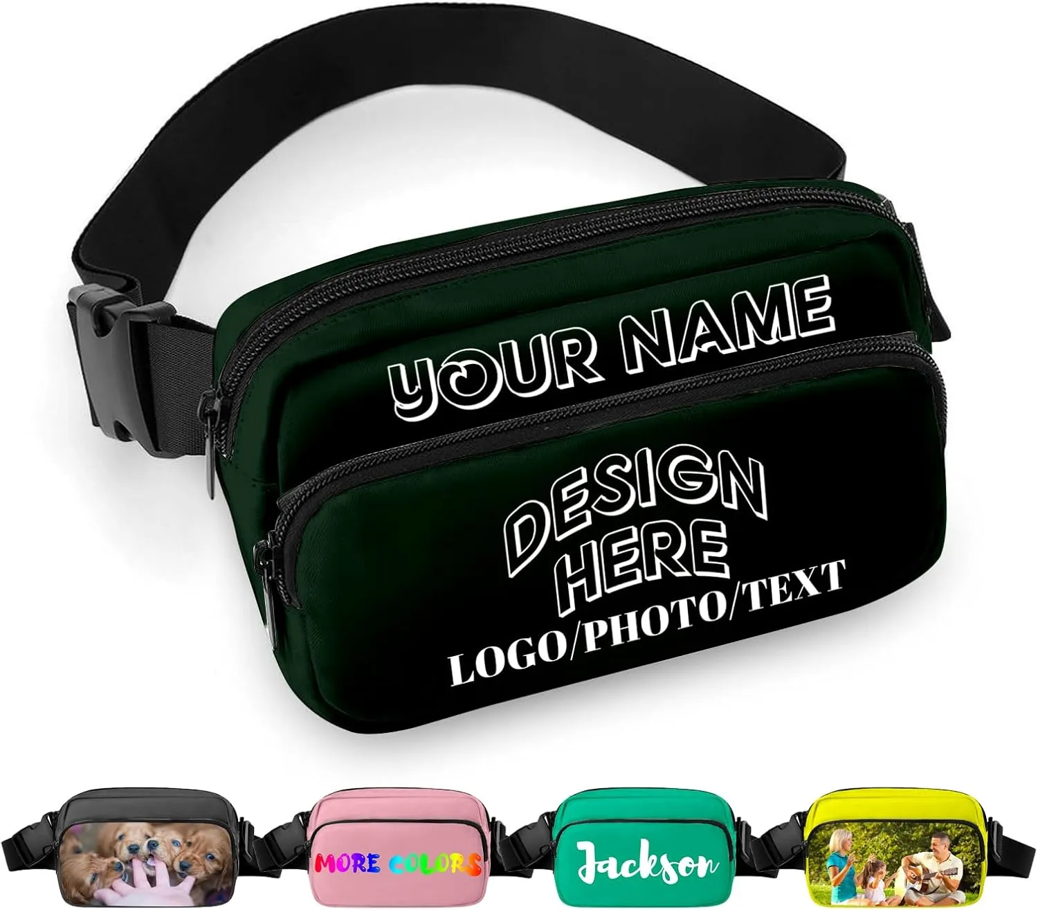 Fanny Pack for Women Men Personalized Funny Fanny Packs for Girl Boy Add Your Own Customize Crossbody Bag with Text GREEN Custom Bag Gift for Sport Workout Running Hiking Travel