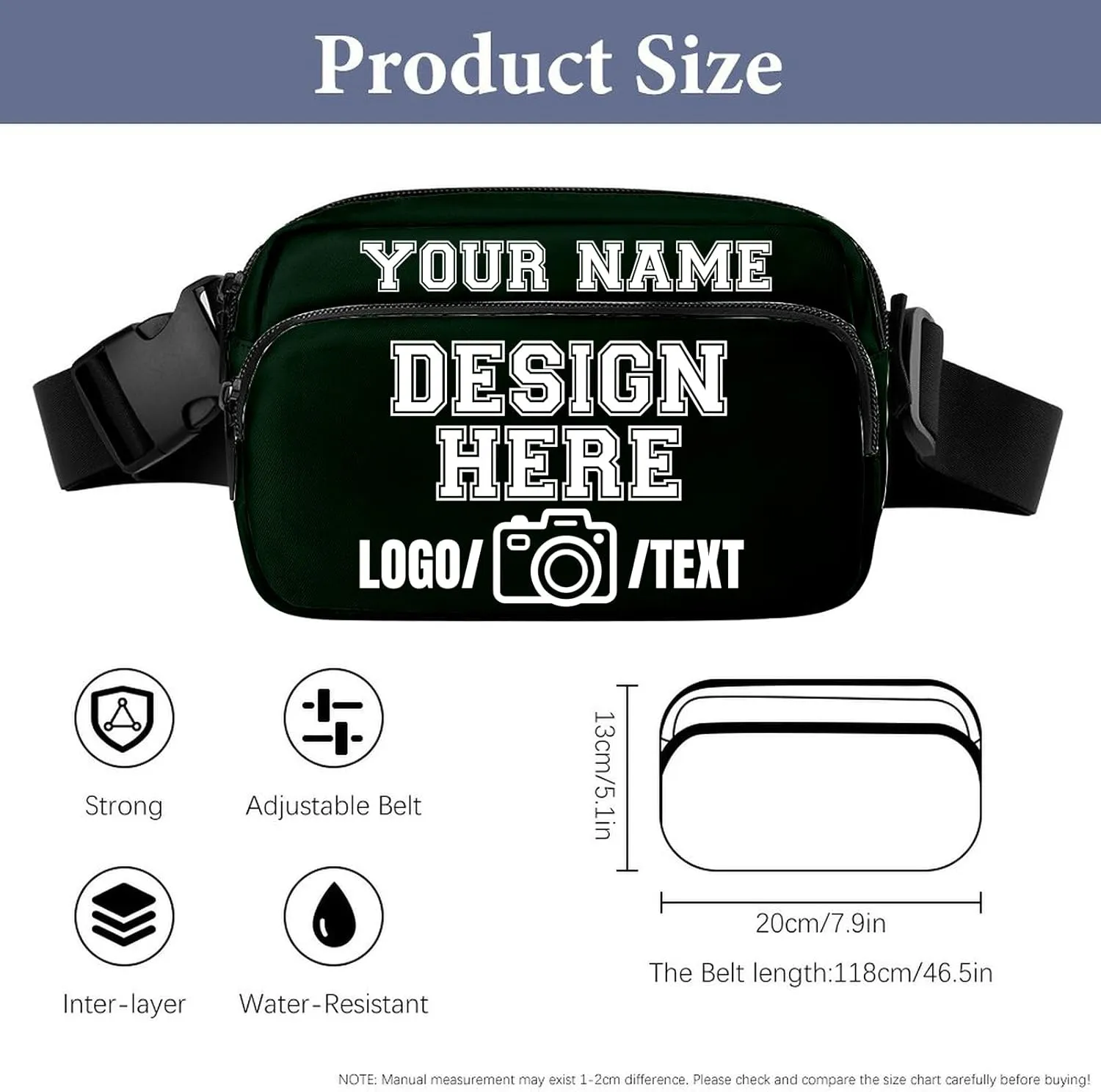 Fanny Pack for Women Men Personalized Funny Fanny Packs for Girl Boy Add Your Own Customize Crossbody Bag with Text GREEN Custom Bag Gift for Sport Workout Running Hiking Travel