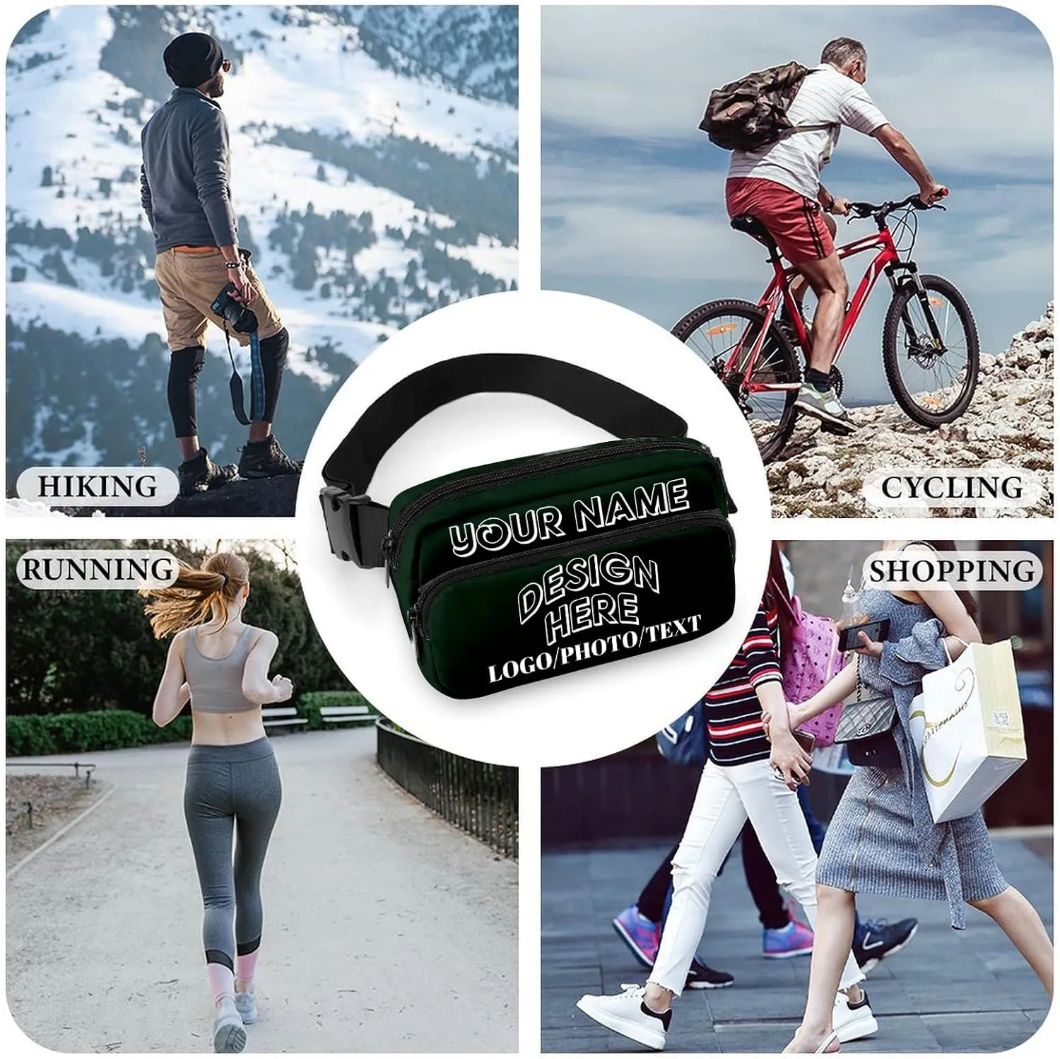 Fanny Pack for Women Men Personalized Funny Fanny Packs for Girl Boy Add Your Own Customize Crossbody Bag with Text GREEN Custom Bag Gift for Sport Workout Running Hiking Travel