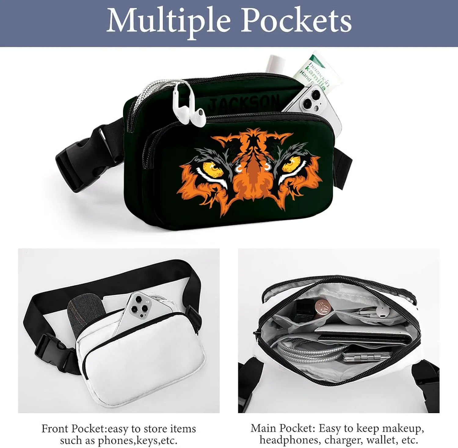 Fanny Pack for Women Men Personalized Funny Fanny Packs for Girl Boy Add Your Own Customize Crossbody Bag with Text GREEN Custom Bag Gift for Sport Workout Running Hiking Travel