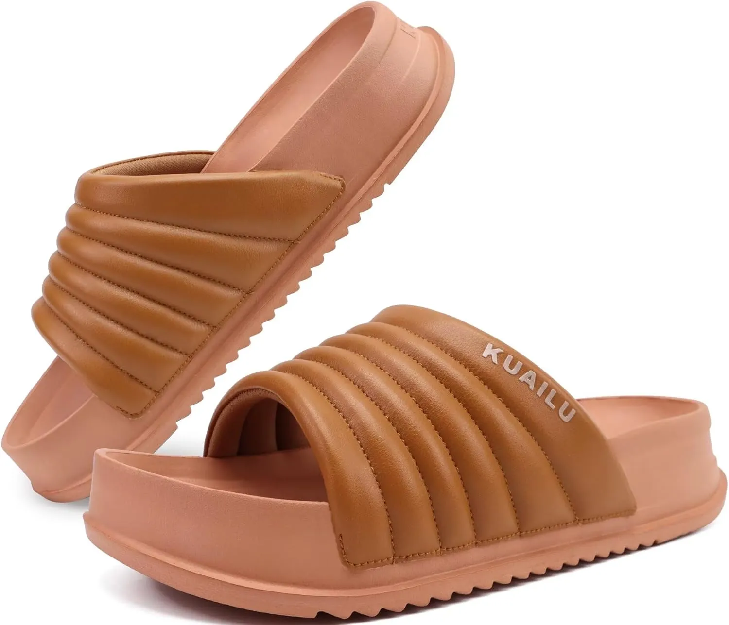 KuaiLu Womens Sandals with Arch Support Orthopedic Comfortable Lightweight Cushion Recovery Slides Summer Fashion Leather Casual Womans Plantar Fasciitis Sandals for Indoor&Outdoor (US Size 6-12)
