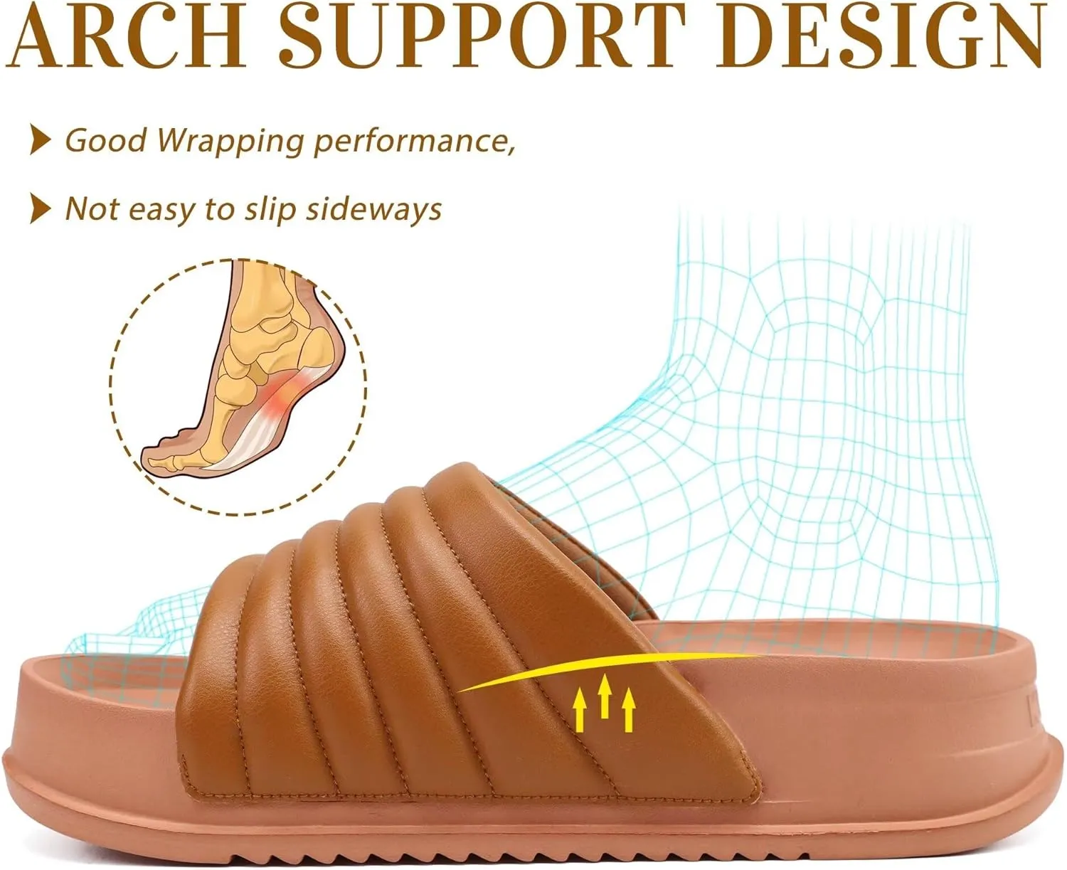 KuaiLu Womens Sandals with Arch Support Orthopedic Comfortable Lightweight Cushion Recovery Slides Summer Fashion Leather Casual Womans Plantar Fasciitis Sandals for Indoor&Outdoor (US Size 6-12)