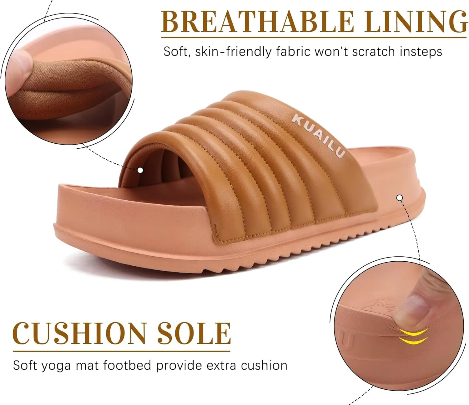 KuaiLu Womens Sandals with Arch Support Orthopedic Comfortable Lightweight Cushion Recovery Slides Summer Fashion Leather Casual Womans Plantar Fasciitis Sandals for Indoor&Outdoor (US Size 6-12)