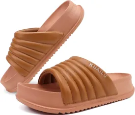 KuaiLu Womens Sandals with Arch Support Orthopedic Comfortable Lightweight Cushion Recovery Slides Summer Fashion Leather Casual Womans Plantar Fasciitis Sandals for Indoor&Outdoor (US Size 6-12)