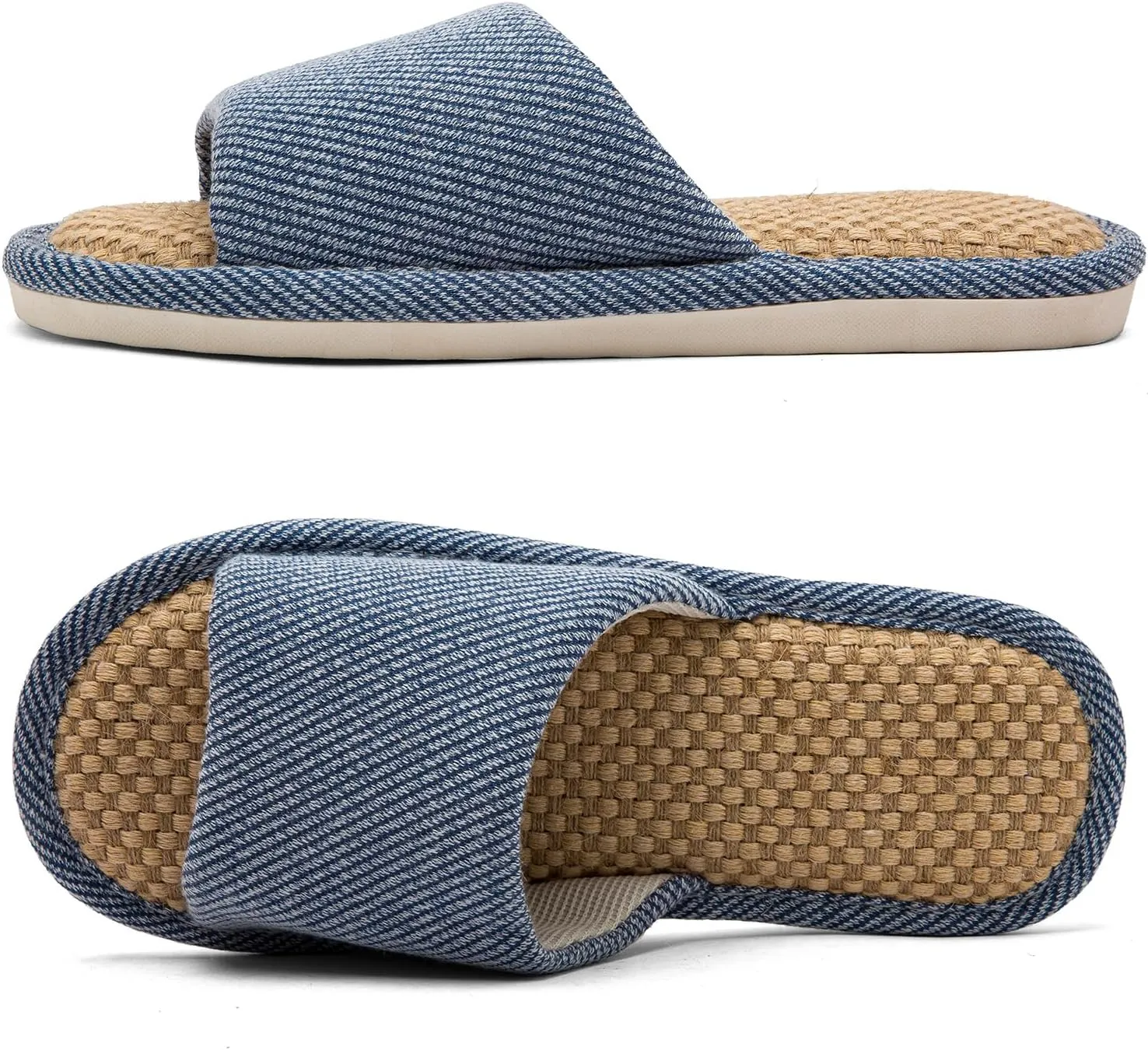 Linen and Cloth Slippers Indoor House Slippers All Seasons Silent Slippers Unisex Blue EU 39-40