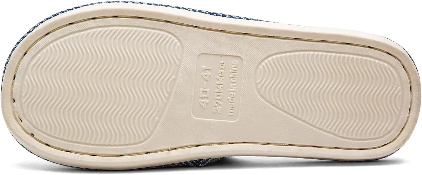Linen and Cloth Slippers Indoor House Slippers All Seasons Silent Slippers Unisex Blue EU 39-40