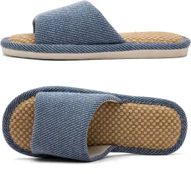 Linen and Cloth Slippers Indoor House Slippers All Seasons Silent Slippers Unisex Blue EU 39-40
