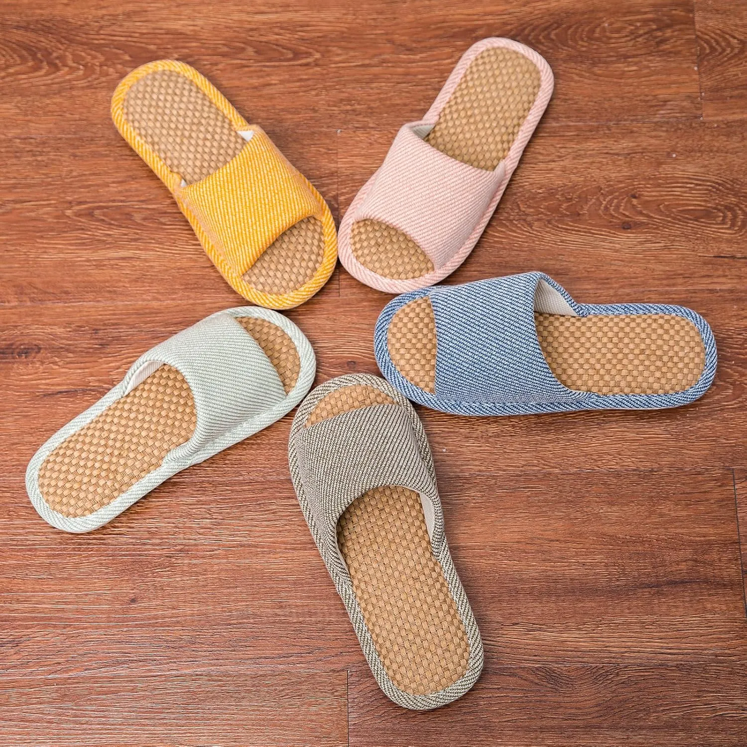 Linen and Cloth Slippers Indoor House Slippers All Seasons Silent Slippers Unisex Blue EU 39-40