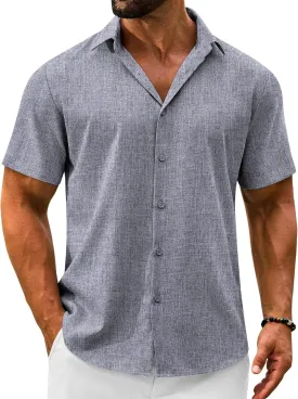 Men's Linen Shirts Short Sleeve Casual Button Down Shirts Summer Beach Wedding Vacation Cotton Tops
