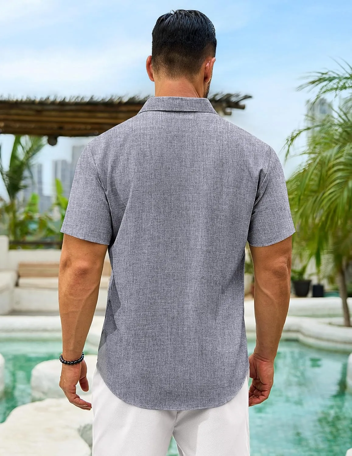 Men's Linen Shirts Short Sleeve Casual Button Down Shirts Summer Beach Wedding Vacation Cotton Tops