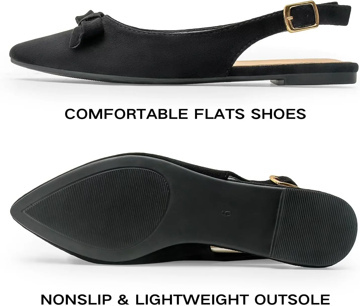 MUSSHOE Slingback Flats for Women Pointed Toe Comfort Womens Flats with Bow