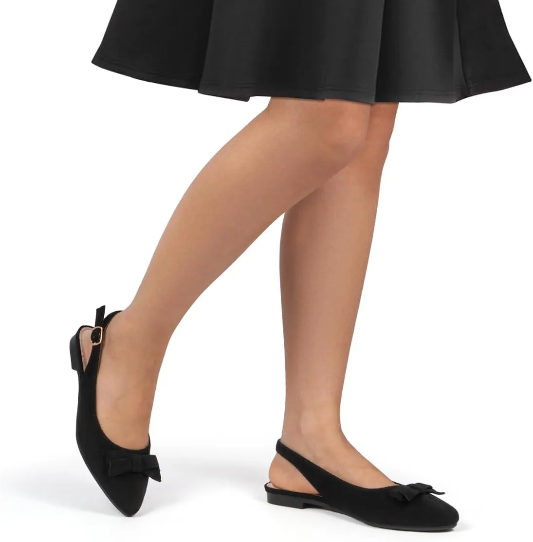 MUSSHOE Slingback Flats for Women Pointed Toe Comfort Womens Flats with Bow
