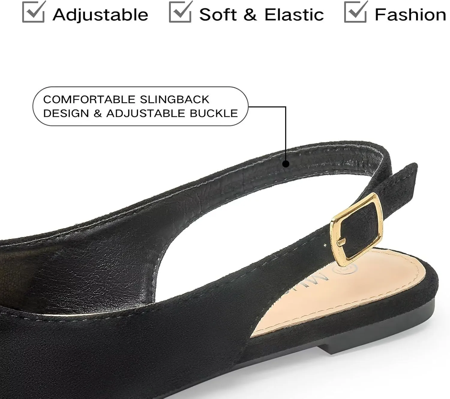MUSSHOE Slingback Flats for Women Pointed Toe Comfort Womens Flats with Bow