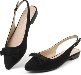 MUSSHOE Slingback Flats for Women Pointed Toe Comfort Womens Flats with Bow