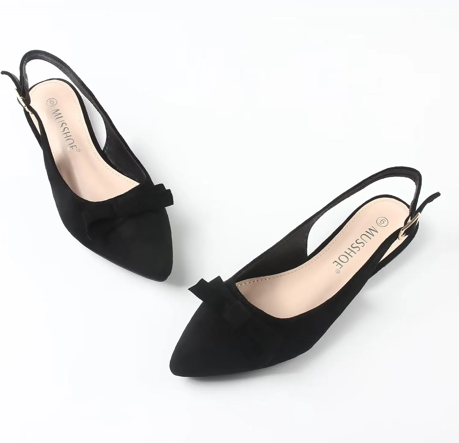 MUSSHOE Slingback Flats for Women Pointed Toe Comfort Womens Flats with Bow