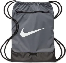 Nike Brasilia Training Gymsack, Drawstring Backpack with Zipper Pocket and Reinforced Bottom, Flint Grey/Flint Grey/White