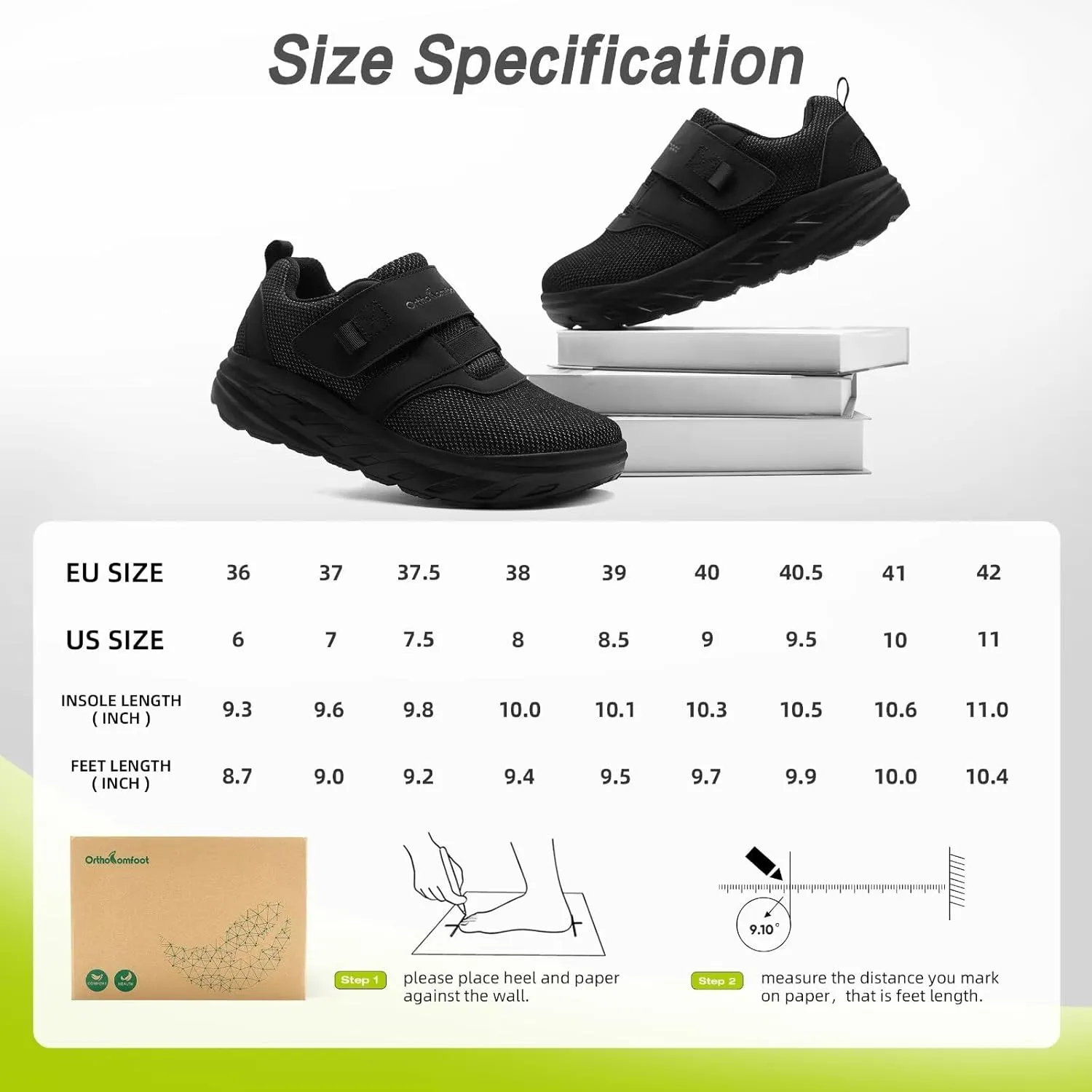 OrthoComfoot Men's Orthopedic Diabetic Wide Walking Shoes: Comfortable Cushion Arch Support Plantar Fasciitis Sneakers, Orthotic High Arch Swollen Feet Adjustable Work Shoes for Ankle and Heel Pain