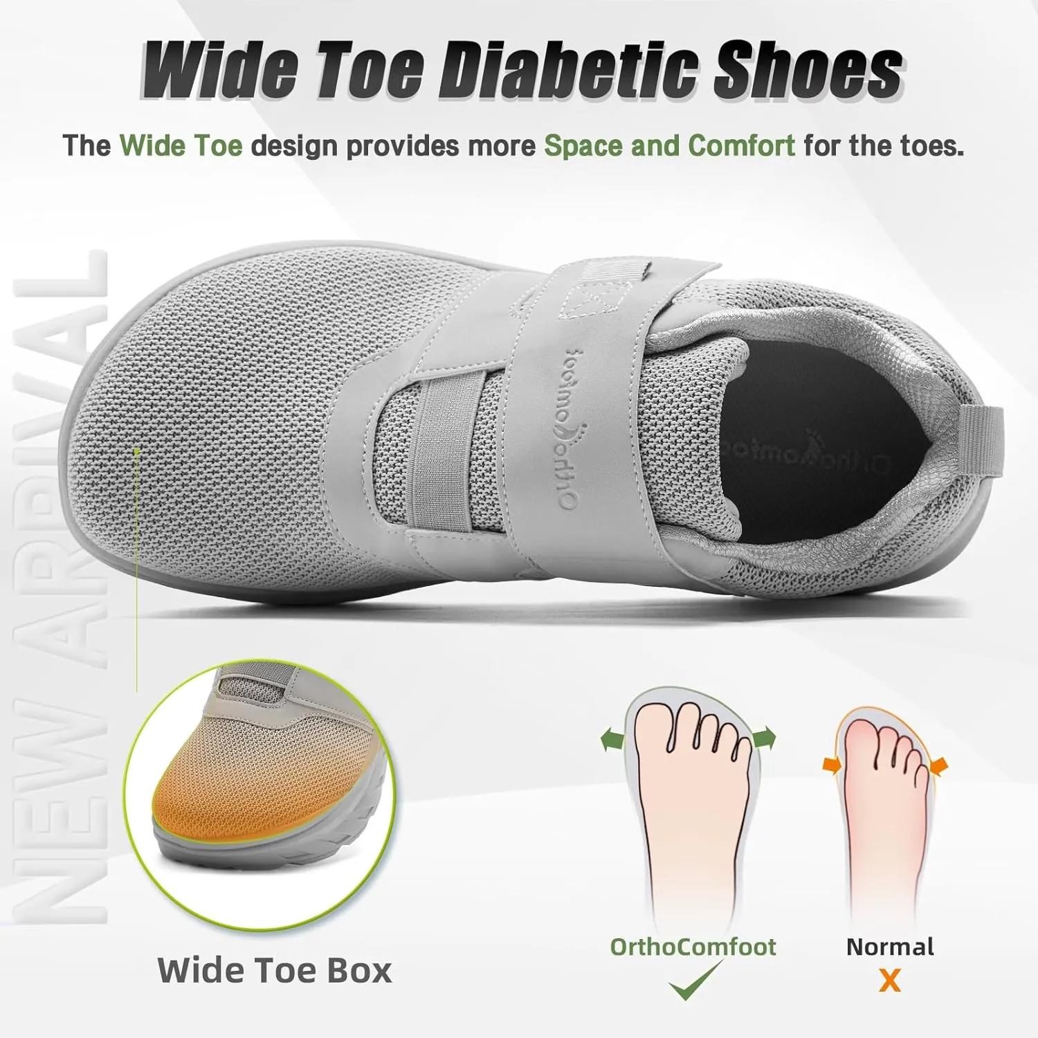 OrthoComfoot Men's Orthopedic Diabetic Wide Walking Shoes: Comfortable Cushion Arch Support Plantar Fasciitis Sneakers, Orthotic High Arch Swollen Feet Adjustable Work Shoes for Ankle and Heel Pain
