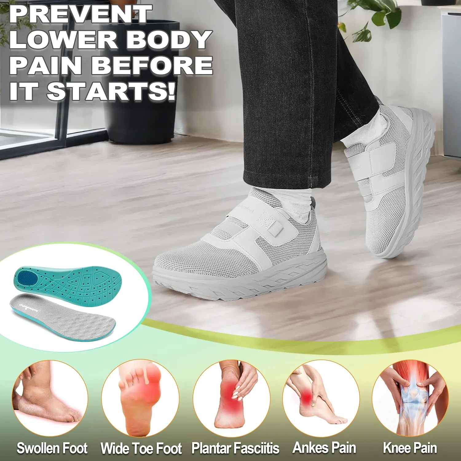 OrthoComfoot Men's Orthopedic Diabetic Wide Walking Shoes: Comfortable Cushion Arch Support Plantar Fasciitis Sneakers, Orthotic High Arch Swollen Feet Adjustable Work Shoes for Ankle and Heel Pain