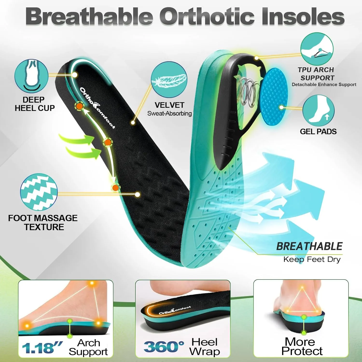 OrthoComfoot Men's Orthopedic Diabetic Wide Walking Shoes: Comfortable Cushion Arch Support Plantar Fasciitis Sneakers, Orthotic High Arch Swollen Feet Adjustable Work Shoes for Ankle and Heel Pain