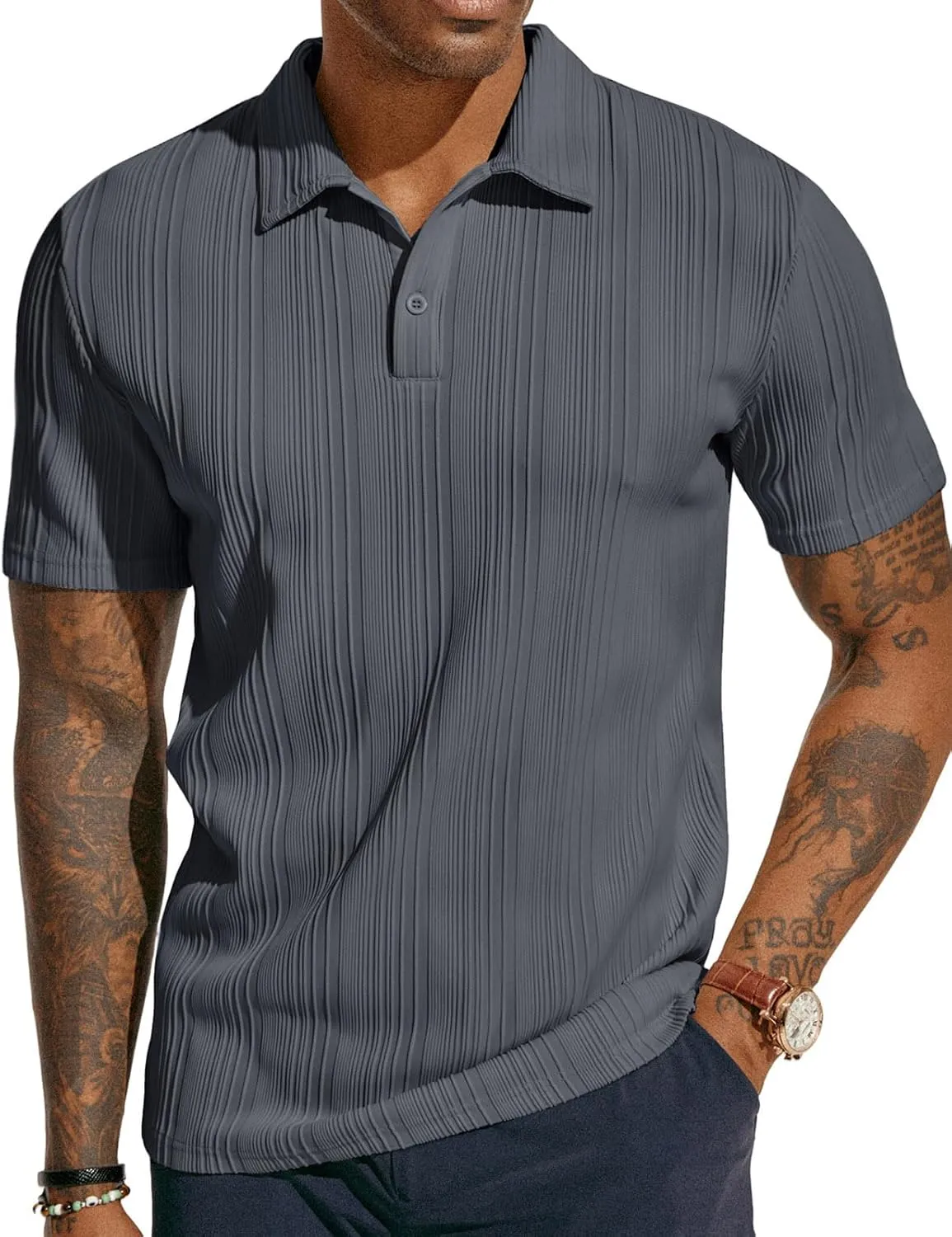 PJ PAUL JONES Mens Textured Knit Polo Shirts Regular Fit Stretchy Golf Shirts