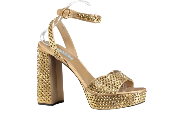 PRADA Bronze Gold 125mm Crystal-embellished Sandals UK 7 EU 40 👠