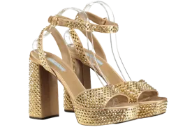 PRADA Bronze Gold 125mm Crystal-embellished Sandals UK 7 EU 40 👠