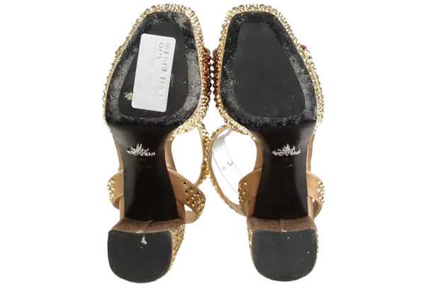 PRADA Bronze Gold 125mm Crystal-embellished Sandals UK 7 EU 40 👠