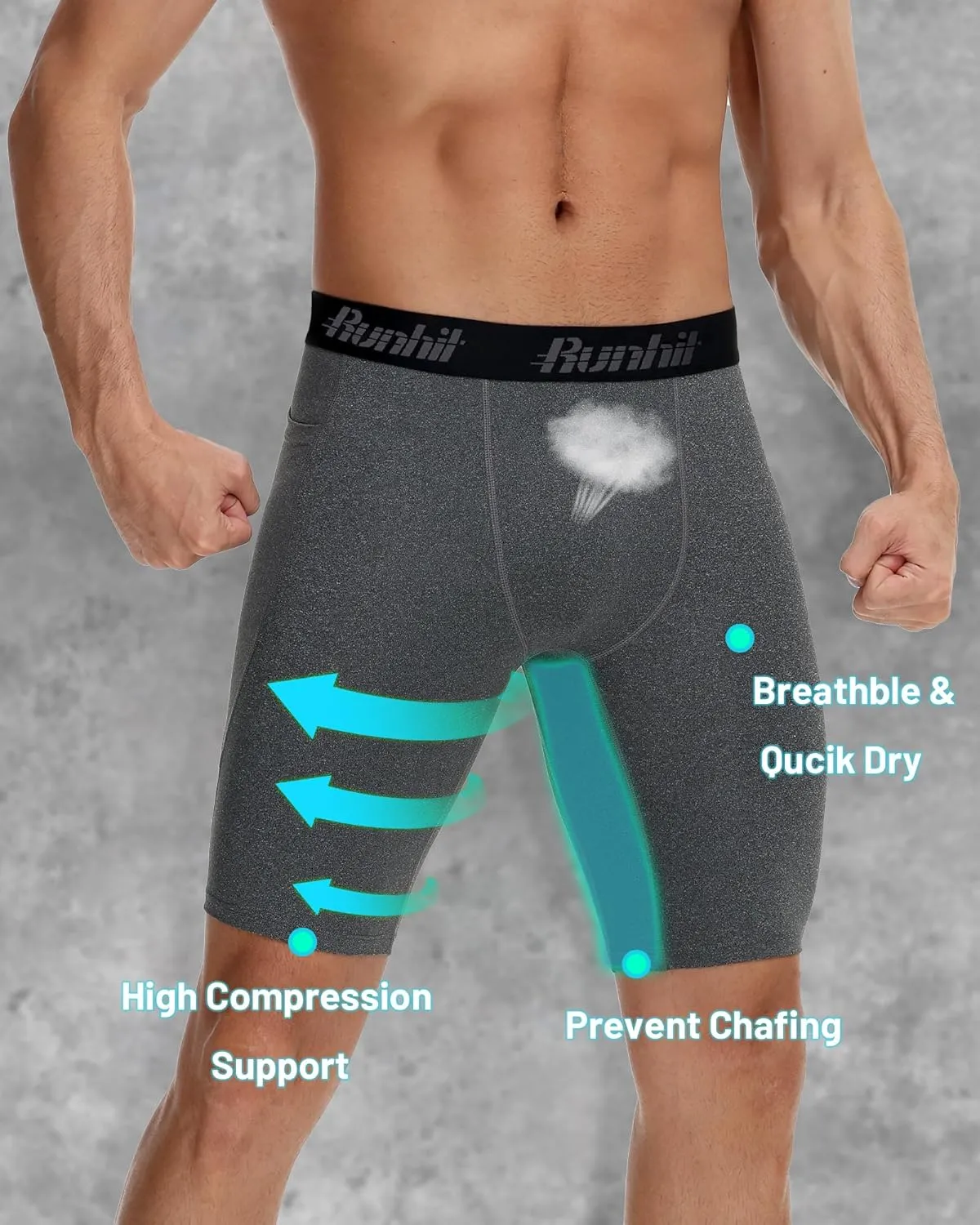 Runhit Men's Compression Shorts with Pockets ?C 9" Performance Athletic Shorts for Workouts Sports Running Spandex Underwear