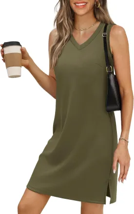 V-Neck Summer Casual Beach Dress for Women 2025 Vacation Women's Sleeveless Sundress with Split