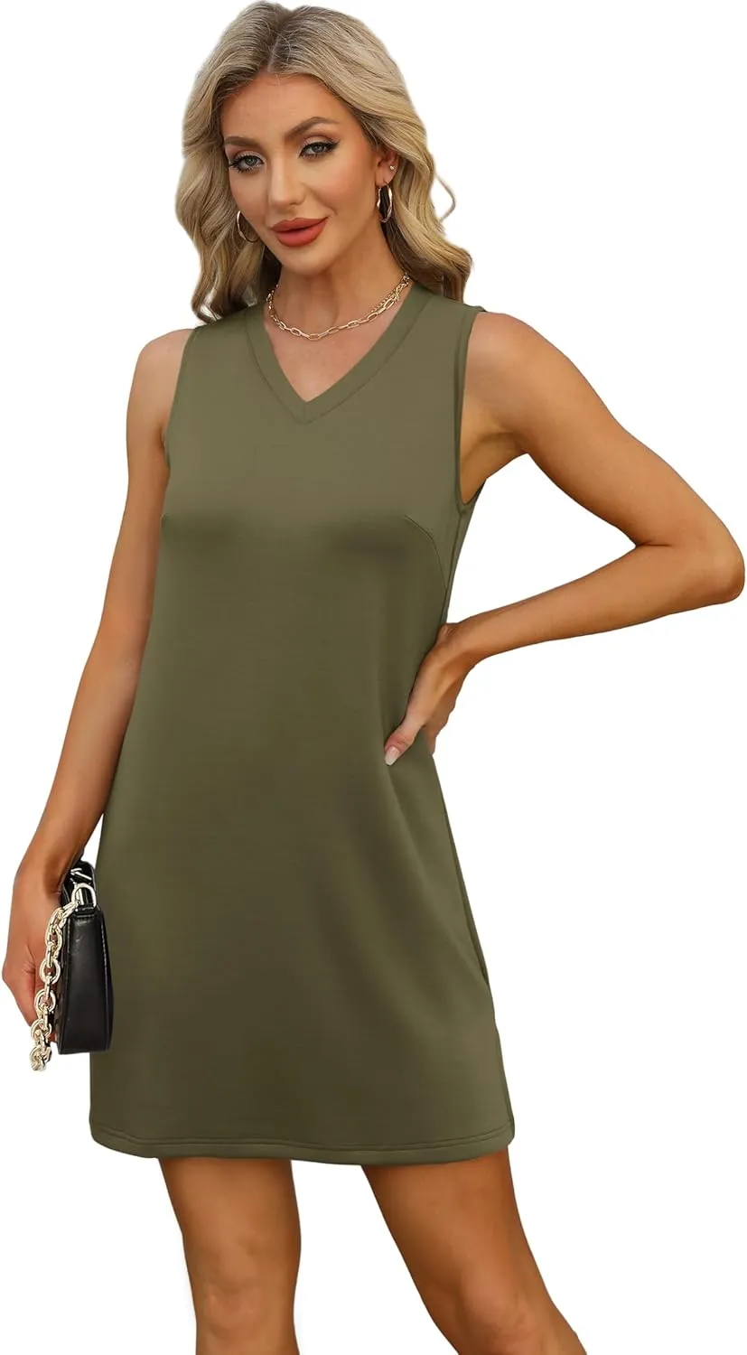 V-Neck Summer Casual Beach Dress for Women 2025 Vacation Women's Sleeveless Sundress with Split