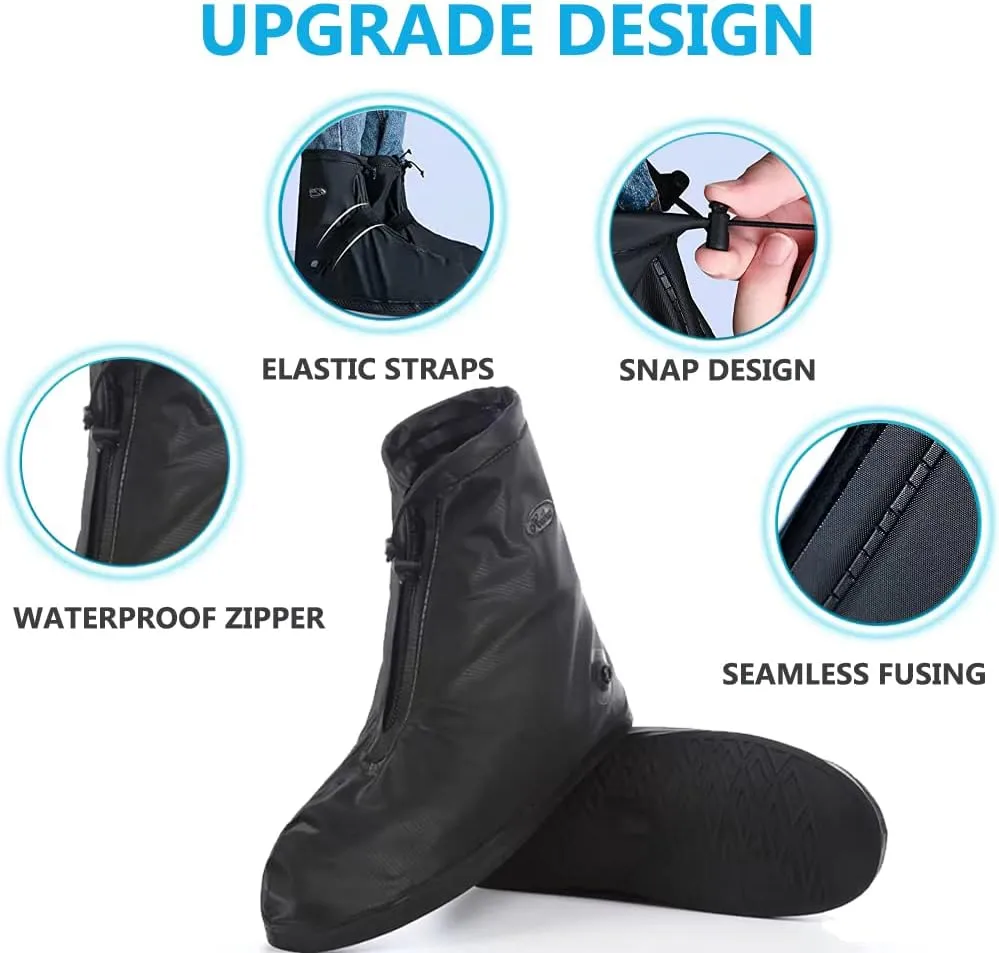 Waterproof Shoe Covers for Rain & Snow, Non-Slip Reusable Overshoes with Zipper  Durable Shoe Protectors for Hiking, Cycling, Outdoor Activities,Rain Boots for Men, Women & Kids