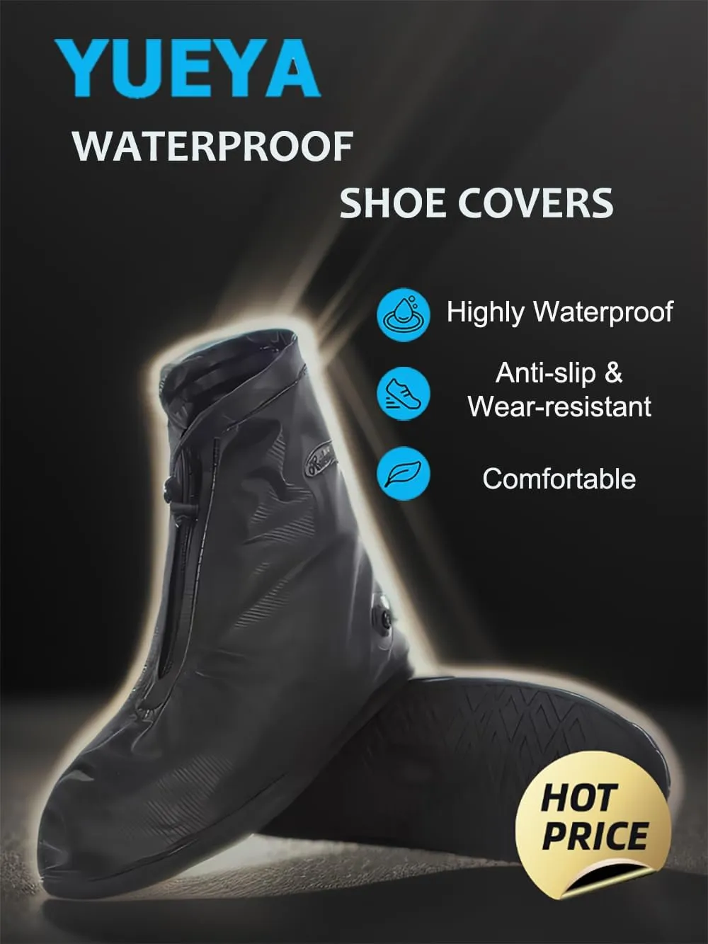Waterproof Shoe Covers for Rain & Snow, Non-Slip Reusable Overshoes with Zipper  Durable Shoe Protectors for Hiking, Cycling, Outdoor Activities,Rain Boots for Men, Women & Kids