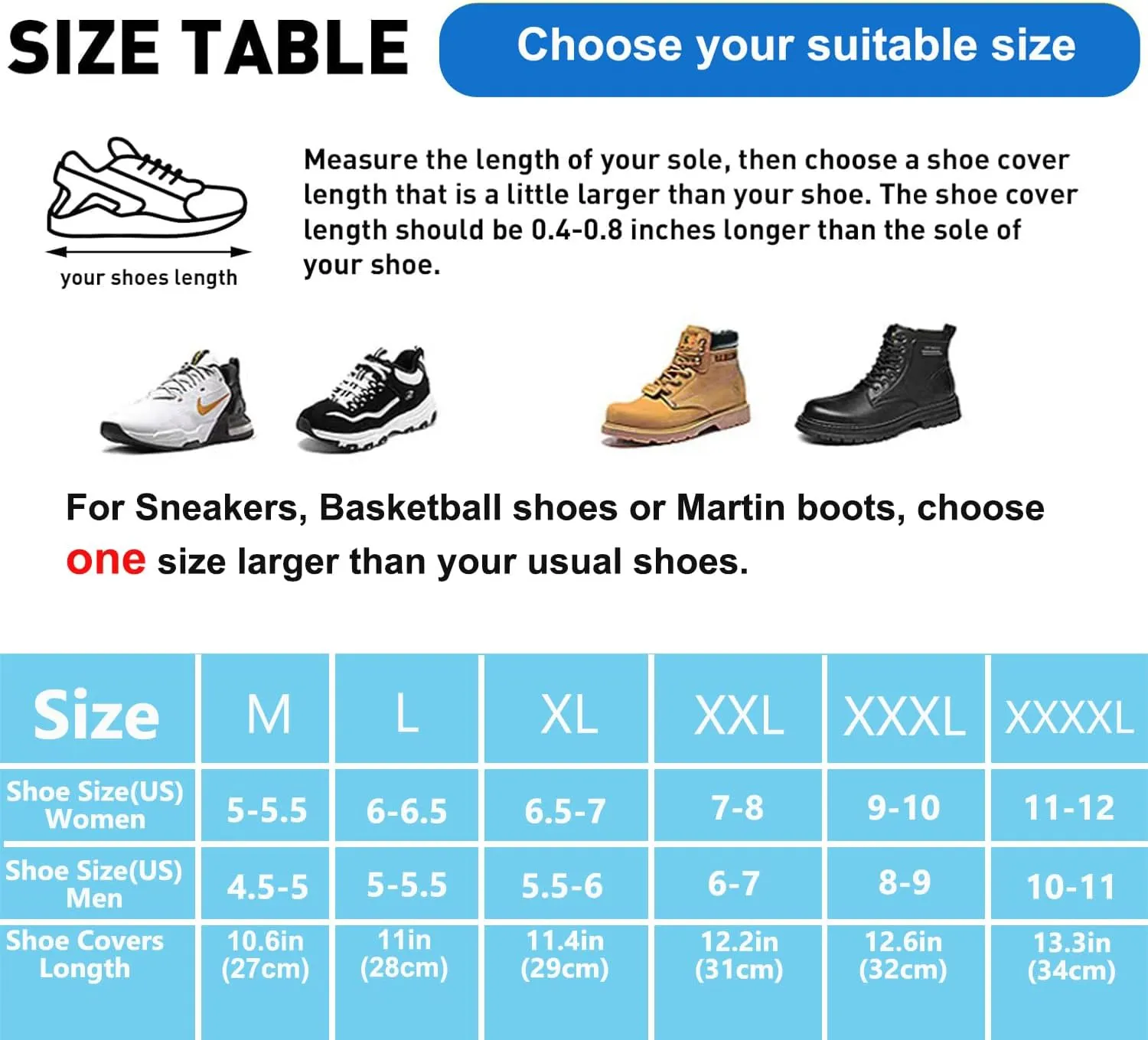 Waterproof Shoe Covers for Rain & Snow, Non-Slip Reusable Overshoes with Zipper  Durable Shoe Protectors for Hiking, Cycling, Outdoor Activities,Rain Boots for Men, Women & Kids