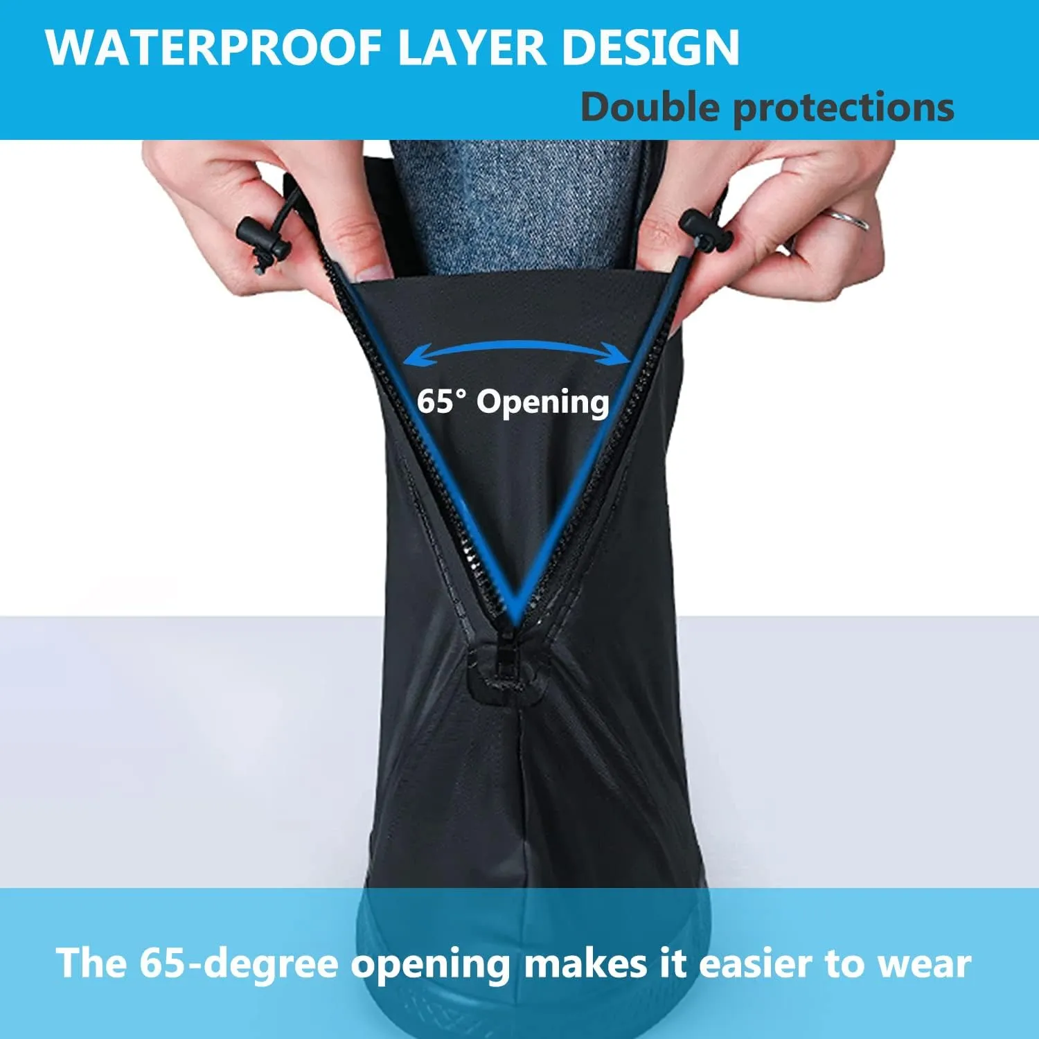 Waterproof Shoe Covers for Rain & Snow, Non-Slip Reusable Overshoes with Zipper  Durable Shoe Protectors for Hiking, Cycling, Outdoor Activities,Rain Boots for Men, Women & Kids